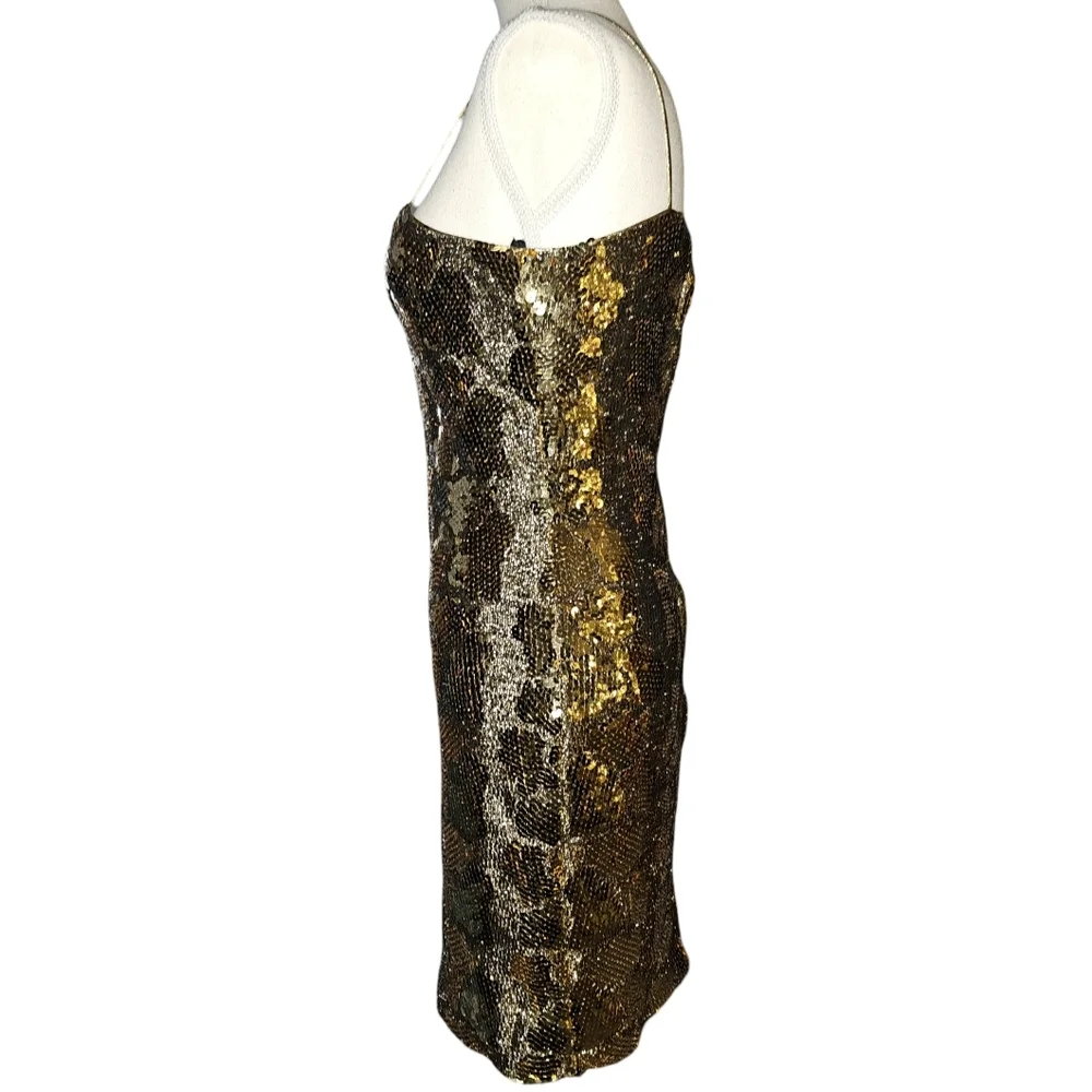 Vtg Dave & Johnny Gold Sequin Animal Print Mini Dress Cocktail Party USA Sz 3/4 - Picture 4 of 16